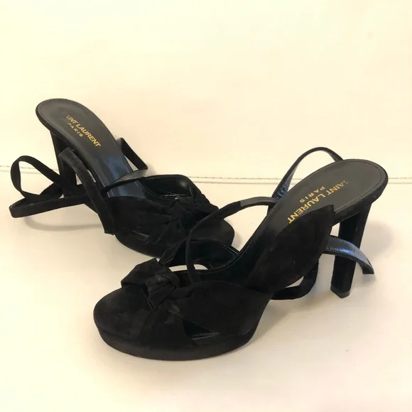 Saint Laurent Black Suede Tie Up Lace Up Heels Size 39 MK - Picture 4 of 6